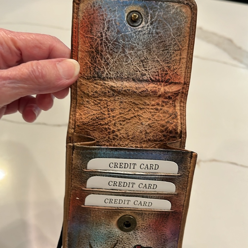 Floral Hand Painted Leather Crossbody Bag by SOVA. Credit Cards slots. New - Picture 5 of 14
